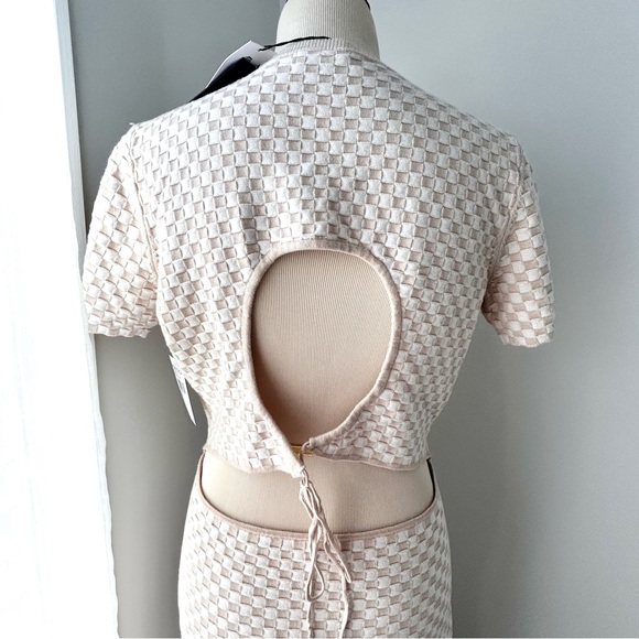 🏖️NWT Women’s Knit Checkerboard Short-Sleeve Maxi Dress. Cream/Tan. Size: XL - Picture 3 of 14